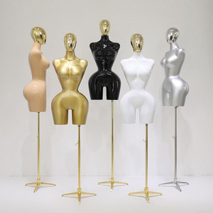 Maniquí <span class=keywords><strong>de</strong></span> Mujer con Curvas en la Parte Superior del Cuerpo, con Cabeza, Caderas Pequeñas, <span class=keywords><strong>Busto</strong></span> Ajustable, Maniquí <span class=keywords><strong>de</strong></span> Vestir sin Cabeza con Soporte Dorado, Torso - Product Image 1