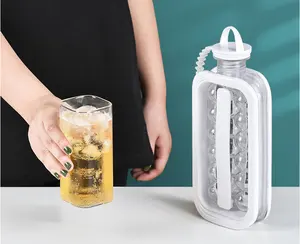 Heißer Verkauf Tragbare 2-in-1-Eisballmaschine Eiswürfel herstellung Flasche Küchen bar Outdoor-Werkzeug DIY Runde Form Kessel Tablett Hockey-Topf