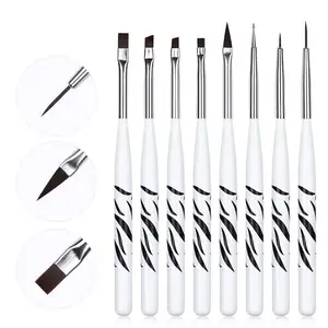 Nylon hair 3D flat nail brush set for art customize logo handle nail art horn brush set from japanese