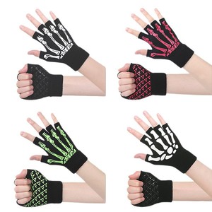 Gants tricotés mi-doigts en jacquard squelette pour Halloween, en acrylique/coton, écologiques, respirants et chauds, pour fêtes, vente en gros à prix abordable - Product Image 5