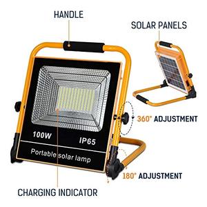 ไฟสปอร์ตไลท์ LED พลังงานแสงอาทิตย์ 100 วัตต์ สำหรับสวน ภูมิทัศน์ ถนน ฉุกเฉิน และตั้งแคมป์ มาตรฐาน IP65 รุ่น Skle Ken100flood พร้อมแผงโซลาร์เซลล์ - Product Image 6
