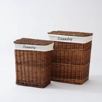 Panier à linge vintage en osier JY S2 Willow - Rangement écologique empilable et portable pour cuisine, salle de bain et utilisation comme sac