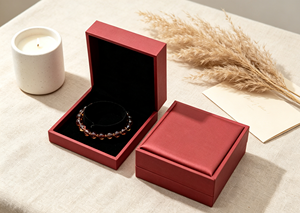 XINYUAN BGE-01 <b>Square</b> Flip Jewelry Box Magnetic Closure Eco-Friendly Rigid Cardboard Matte Wine Red PU Leather Lining Black - Product Image 4