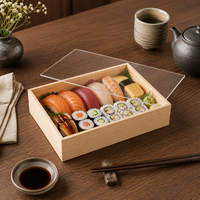Boîte à sushi en bois massif naturel, style japonais, plateau d'emballage pour sashimi avec couvercle en acrylique pour les plats à emporter de fruits de mer