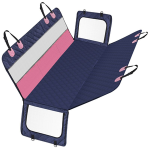 Funda Impermeable Acolchada para Asiento de Coche para Perros, Diseño a Rayas Azul Marino, Rosa y Gris, Rectangular, Protector de Asiento Trasero para Mascotas - Product Image 1