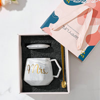 Cadeau de la Saint-Valentin 2026, cadeau pour les invités, les couples, tasse en marbre personnalisée, tasses en céramique avec couvercle et cuillère, cadeaux de mariage personnalisés