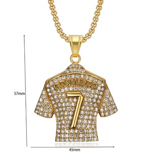 Collar <span class=keywords><strong>de</strong></span> Acero Inoxidable Chapado en Oro con Circonitas, Estilo Hip Hop, <span class=keywords><strong>Cristiano</strong></span> <span class=keywords><strong>Ronaldo</strong></span> No. Collar con Colgante <span class=keywords><strong>de</strong></span> Jersey 7, Joyería Masculina para Fiestas - Product Image 6