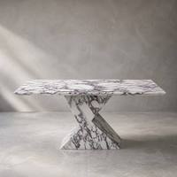 Table à manger moderne de luxe à base en Z, finition brillante en marbre artificiel, rectangulaire, pour hôtel, 6 places, personnalisable directement auprès du fabricant