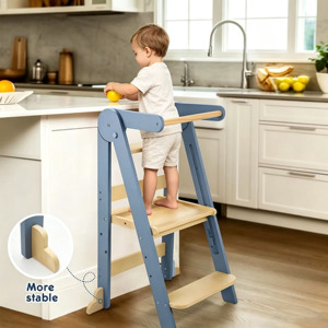 Wooden Kids Learning Tower Foldable Step <b>Stool</b> With Safety Rail For Children Montessori Kitchen Helper Chair Height Adjustable - Product Image 2