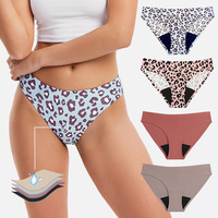 Culotte menstruelle sans couture personnalisée, 4 couches, anti-fuite, grande taille, taille basse, imprimé léopard, pour femmes
