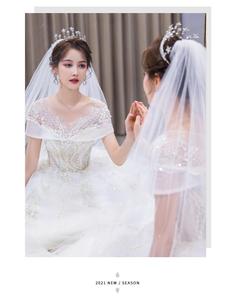 Temperamento una línea hombro vestido <span class=keywords><strong>de</strong></span> <span class=keywords><strong>novia</strong></span> 2024 primavera nueva <span class=keywords><strong>novia</strong></span> cintura cerrada arrastre <span class=keywords><strong>de</strong></span> gran tamaño embarazada moda chica principal - Product Image 2