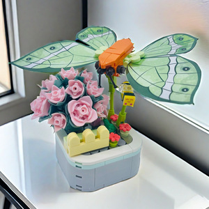 ตัวต่อเจาะรูปม้าแมลงแมลงปอใส่ในกระถางการออกแบบช่อดอกไม้ประกอบไปด้วยปริศนาการตกแต่งที่สร้างสรรค์ - Product Image 2