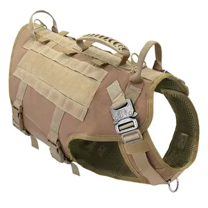 Adjustable No Pull Hook Loop Panels Tactical Dog Harness Vest with Handle for Large Medium Dog Cat Pet Walking Hiking Training