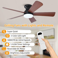 Kipas Angin Plafon 52 Inci Hitam Motor DC 5 Baling-Baling ABS Modern Tuya Smart LED dengan Lampu dan Remote untuk Kamar Tidur