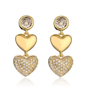 Hot Sale Fashion Luxury Brass Heart Zircon Dangle Earrings Simple Heart-Shaped Drop Earrings For Women