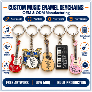 Porte-clés personnalisés en métal pour instruments de musique (guitare, batterie, piano) – Alliage de zinc, faits à la main, objets d'art de collection, OEM ODM - Product Image 4