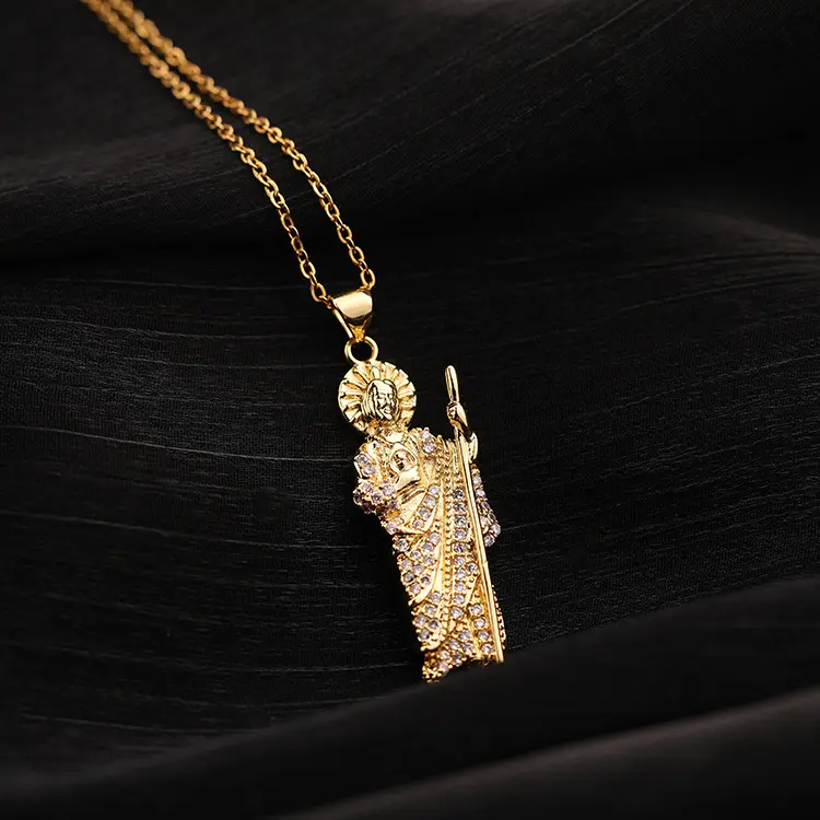 großhandel religiöse Messing-Halsband kupfer-Schmuck 18k golden San Judas anhänger personalisiert Halskette Tod-Halter