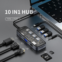 Stasiun Pengisian Daya Cepat 10 in 1 PD 100W dari Produsen, Hub USB Tipe C Kecepatan Tinggi, Hub Multi Port dengan VGA, RJ45, SD, dan TF
