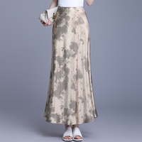 Jupe sirène en satin élastique taille haute pour femme, imprimé abstrait encre, élégante pour soirée, grande taille, style queue de poisson, longue, personnalisée OEM
