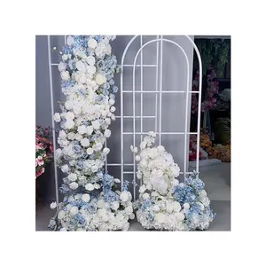 파티 용품 장식 블루 꽃 테이블 러너 먼지 블루 가짜 꽃 테이블 러너