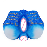Moule de masturbation masculin Blue Dragon en silicone souple, manchon d'entraînement pénien fantaisie, double canal, poche vaginale animale, jouet sexuel pour adulte