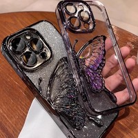 Coque de téléphone portable électroplaquée antichoc 3D à paillettes Quicksand Dream Butterfly pour iPhone 17 Pro Max et 16