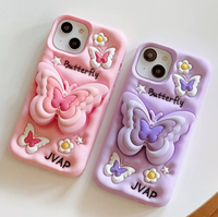 Papillon 3D dessin animé mignon support avec support Silicone housse de téléphone pour iPhone 6 7 8X11 12 13 14 15 16 Pro Max Plus
