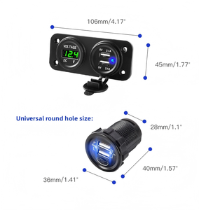 Chargeur de <span class=keywords><strong>voiture</strong></span> sans fil double USB 5V 3.1A avec panneau à 2 prises, voltmètre, ampèremètre et indicateur LED 12-36V pour <span class=keywords><strong>voiture</strong></span>, camion, camping-car, bateau - Product Image 3