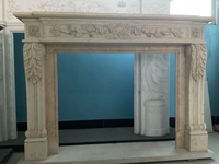Cheminée en marbre personnalisée, moderne, sculptée à la main, de luxe, en marbre Galala Beige / Galala, avec manteau de cheminée en marbre et cadre de cheminée en marbre
