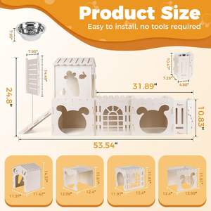 Maison pour lapins extra large en bois, châteaux pour lapins avec 4 maisons et mangeoire à foin, châteaux pour cobayes d'intérieur, tour d'escalade à plusieurs étages - Product Image 3