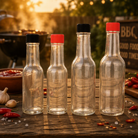 Vente directe usine – Bouteilles en verre rondes vides pour sauce tomate et sauce piquante (3oz, 5oz, 8oz) avec bouchons noirs et rouges pour cuisine et barbecue