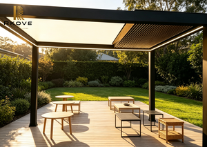 Pergola moderne en aluminium RKOVE avec toit rétractable et pare-soleil pour la vie en plein air dans la cour - Product Image 4
