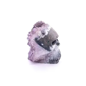 罕见的真棒天然水晶簇点石英头骨愈合雕刻头骨