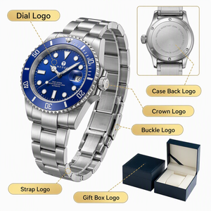 Montre de poche de luxe pour homme Tandorio en acier inoxydable, mouvement automatique <span class=keywords><strong>Seiko</strong></span>, 20 BAR, plongée, aiguilles lumineuses, montre mécanique - Product Image 1