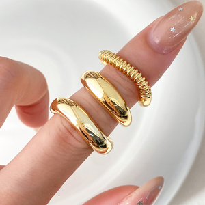 Modern Geometric 18K Gold Plated Plain Band <b>Chunky</b> Wave <b>Rings</b> Unisex Daily Wear Jewelry - Product Image 4