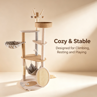 Arbre à chat d'intérieur moderne et personnalisé à plusieurs niveaux avec griffoir en sisal, tour d'escalade pour chat avec hamac et niche