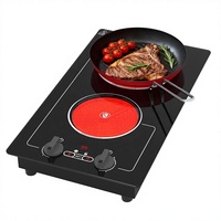Table de cuisson électrique VBGK 110V 2100W 2 brûleurs, vitrocéramique, encastrable, commande par bouton, 9 niveaux de puissance, verrouillage enfant, minuterie