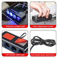 Adaptateur de chargeur de voiture double USB avec interrupteur indépendant, triple prise allume-cigare, support de téléphone multifonction séparé