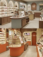 Magasin de cosmétiques M&S, éclairage LED, design intérieur et extérieur, aménagement des meubles pour les boutiques de beauté et de maquillage au détail