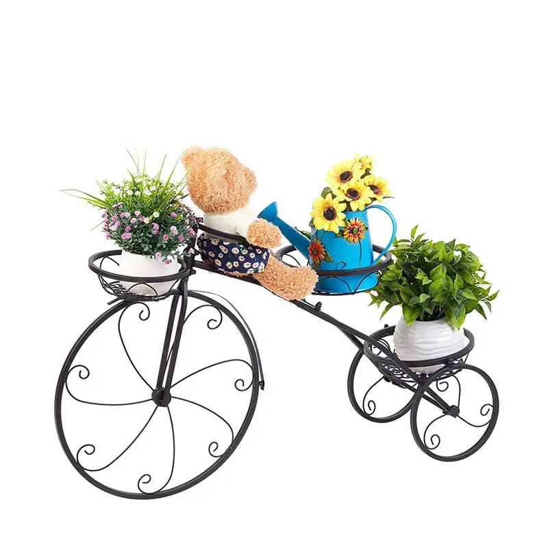 Tricycle संयंत्र फूल फूलदान सफेद खड़े विशाल साइकिल डिजाइन धातु लोहे के फूल बर्तन के लिए गाड़ी धारक प्रदर्शन शादी गार्डन सजावट