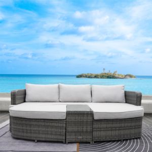 Phổ biến mới đồ gỗ ngoài trời Vườn cắt đi văng mây Chaise bãi biển giường Sun <span class=keywords><strong>Lounger</strong></span> với nệm - Product Image 1