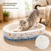 Griffoir ovale en carton blanc pour chat avec lit intégré, en carton ondulé épais, résistant à l'usure, sans peluches, design simple