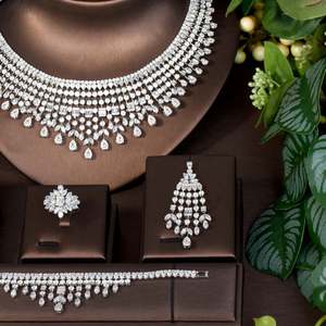 Grande goutte d'eau zircon cubique collier de mariage et boucles d'oreilles de luxe CZ cristal ensembles de bijoux de mariée pour demoiselles d'honneur S-416 - Product Image 3