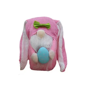 海伦厂家批发新品复活节针织面料抱蛋长耳兔派对装饰用品粉色兔子