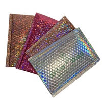 Enveloppe à bulles holographique auto-adhésive écologique, emballage rembourré brillant en feuille métallisée pour montres, cadeaux et boucles d'oreilles d'entreprise