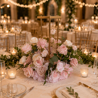 O-X055 Customs 5D Hiasan Meja Pernikahan Candelabra Bunga Putih Pink Sutra Bulat untuk Candelabrum