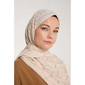 ผ้าพันคอไหมแท้ลายขอบสีเบจ ผ้าพันคอยาวสำหรับผู้หญิง พิมพ์ลายดิจิทัลอเนกประสงค์ ผ้าไหมแท้ 100% - Product Image 1