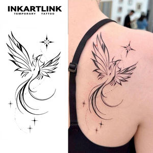 INKARTLINK Autocollant de <span class=keywords><strong>tatouage</strong></span> Phénix, Art d'oiseau épuré, Phénix élégant, Esthétique étoiles émergentes, Motifs végétaux, 15 jours, Fournitures en gros - Product Image 1