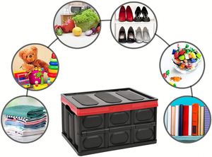 Lidded Storage Bins Collapsible Storage <b>Box</b> Tote Storage <b>Box</b> <b>Crates</b> Plastic Stackable Folding for Home 2 Pack 30L Black Foldable - Product Image 2