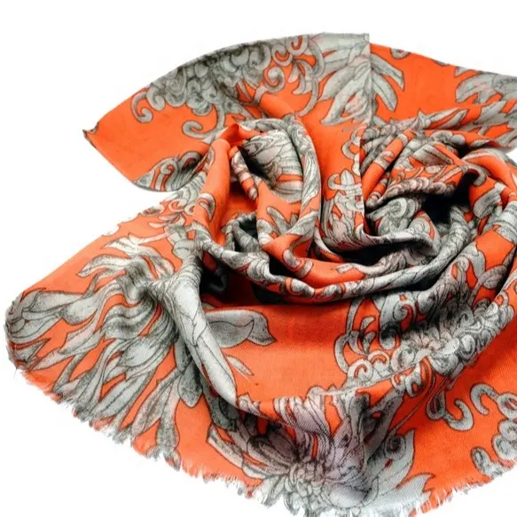 wholesale double sided shawl pashmina custom lady orange jacquard scarf